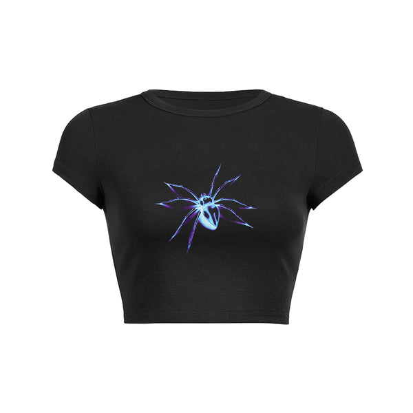 Spider letter print Crop Top Baby Tee