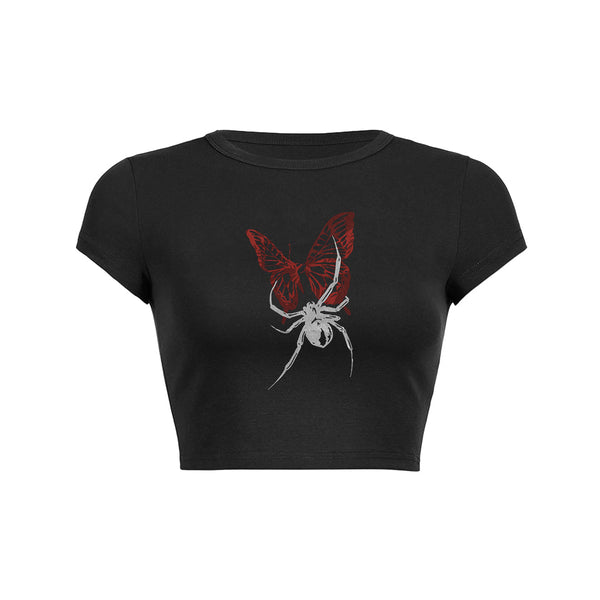 Spider letter print slant Baby Tee