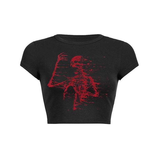 Skeleton print slant Baby Tee