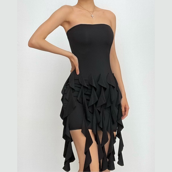 Ruffle backless sleeveless solid tube mini dress