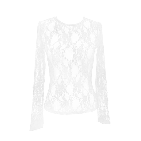 Crewneck long sleeve lace crop top