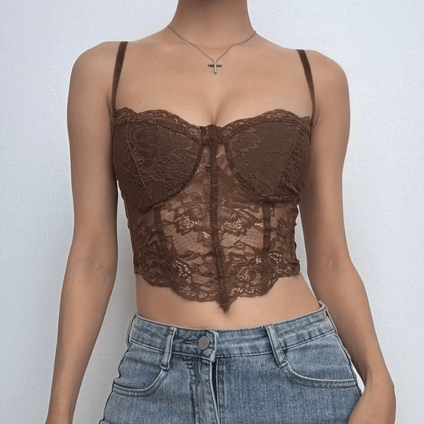 Top camisola liso con espalda descubierta y corpiño de encaje con cuello en V