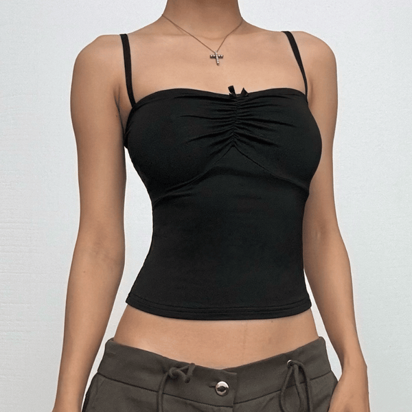 Ruched bowknot sweetheart neck backless cami top