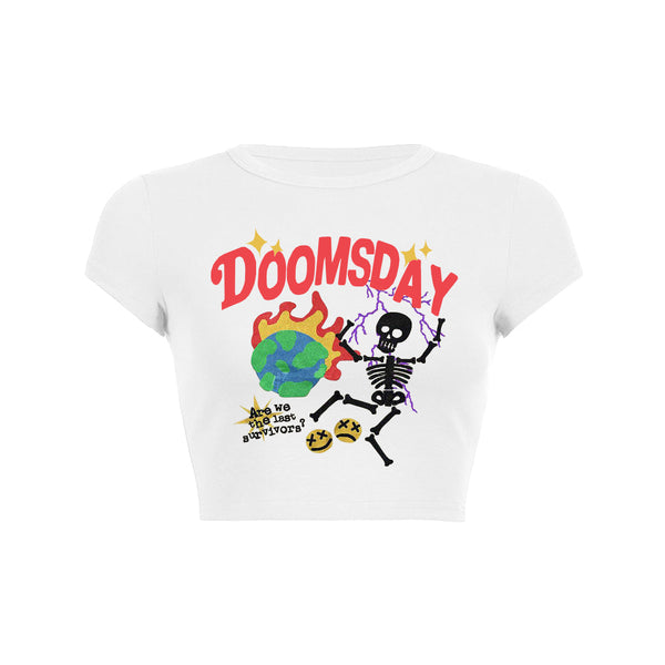 Skull letter graphic print slant Baby Tee Crop Top