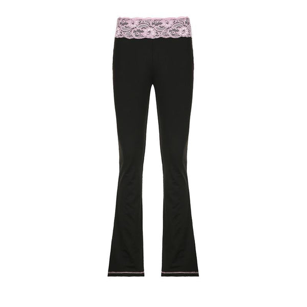 Lace hem high rise stitch contrast pant