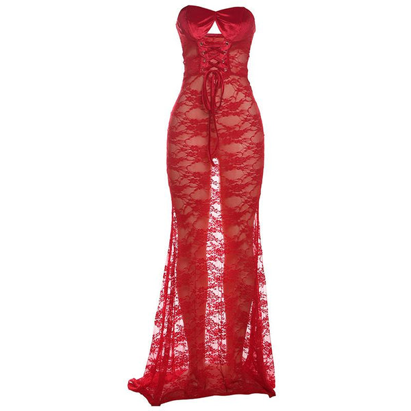 Sweetheart neck hollow out lace maxi dress