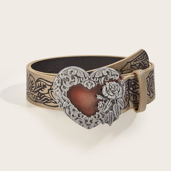 Heart print PU leather adjustable belt