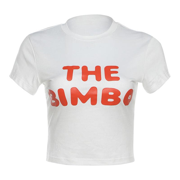 Short sleeve crewneck “THE BIMBO” pattern crop top