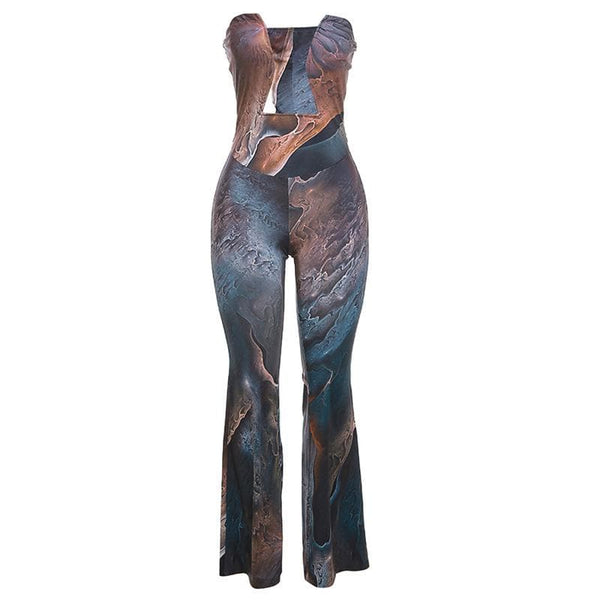 Print abstract notch neck tube jumpsuit