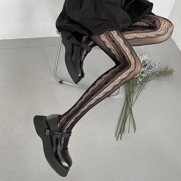 Fishnet hollow out lace solid tights