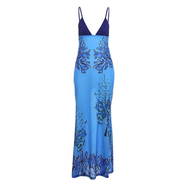 V neck abstract print cami maxi dress