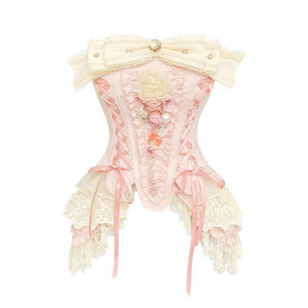 Bowknot flower applique lace hem corset tube top