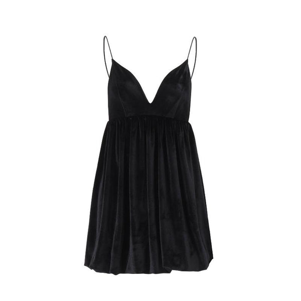 V neck velvet backless cami mini dress