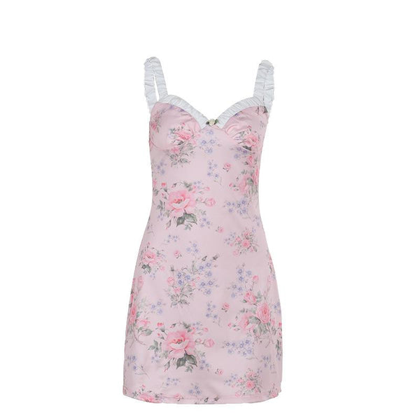 Sweetheart neck flower print cami mini dress