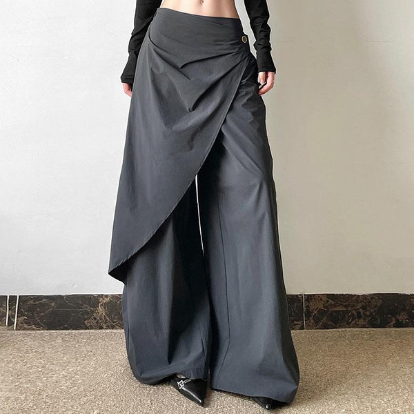 Button wide leg high rise pant