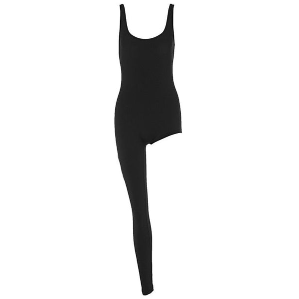 U neck irregular solid backless jumpsuit