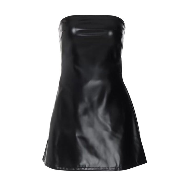 PU leather zip-up backless mini dress