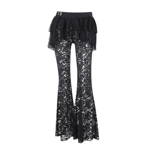 Ruffle lace buckle irregular medium rise pant