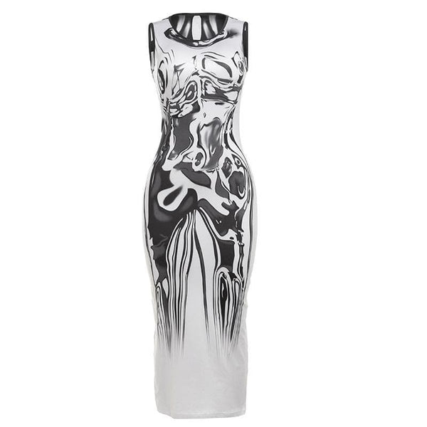 Crewneck abstract body print tank midi dress