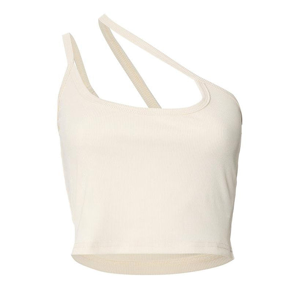 One shoulder ribbed irregular backless top