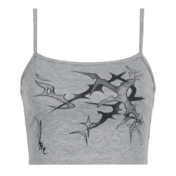 U neck print backless contrast cami top