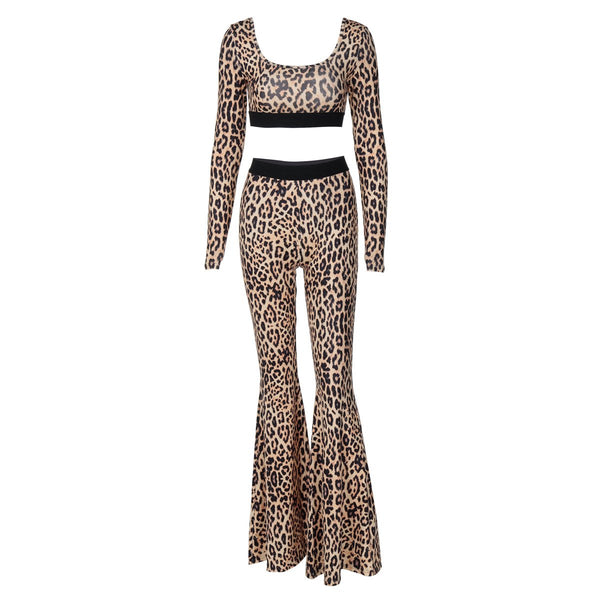 Leopard print u neck high rise pant set