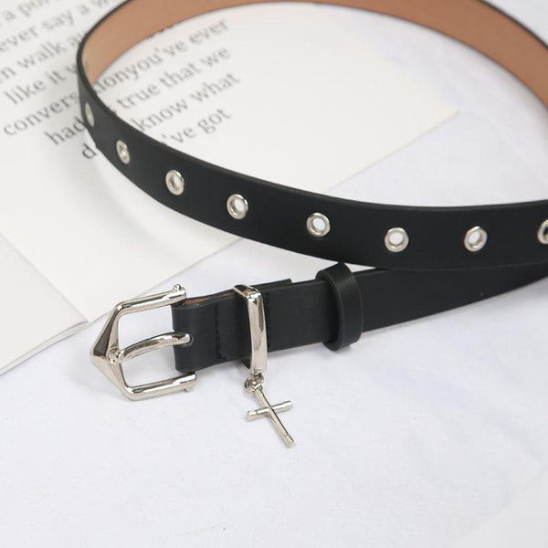 Cross buckle PU leather adjustable belt