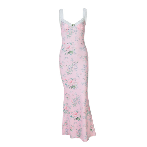 V neck flower print cami maxi dress