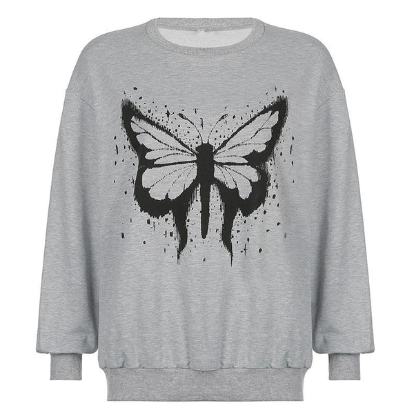 Long sleeve crewneck butterfly pattern top