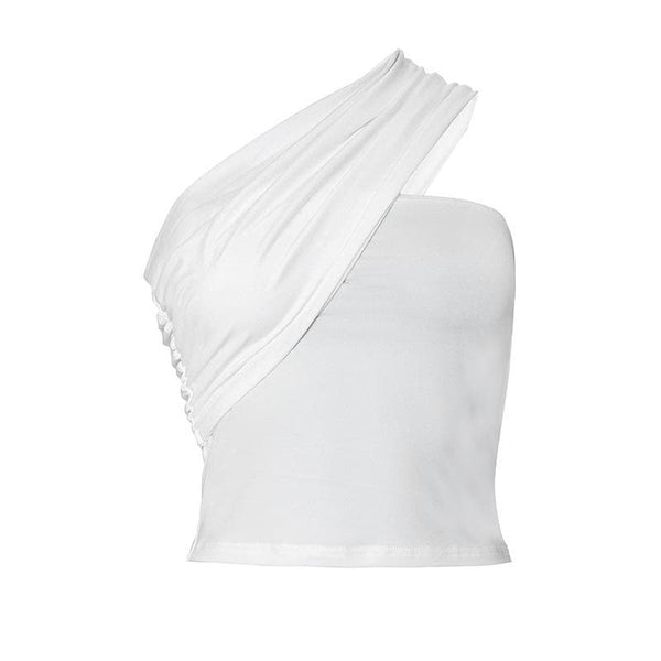 One shoulder irregular ruched solid crop top