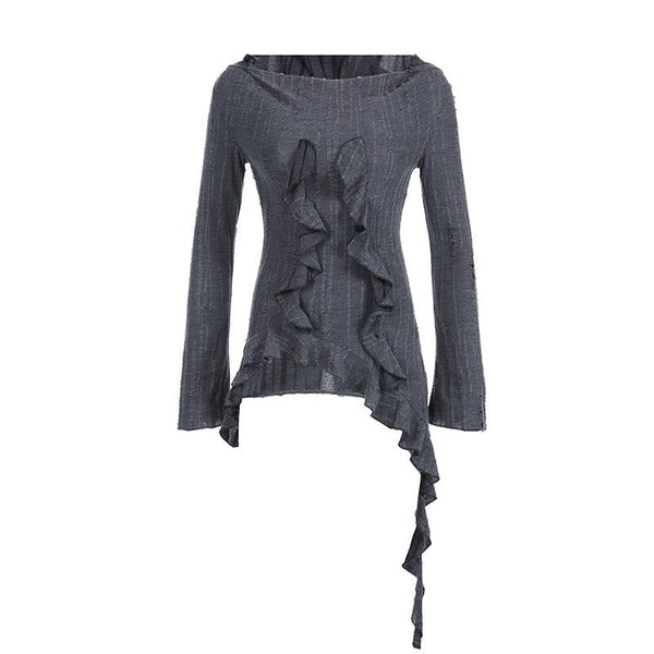 Hoodie long sleeve ruffle top