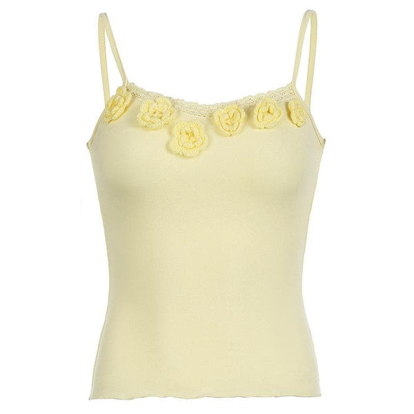 Flower applique lace hem ruffle cami top