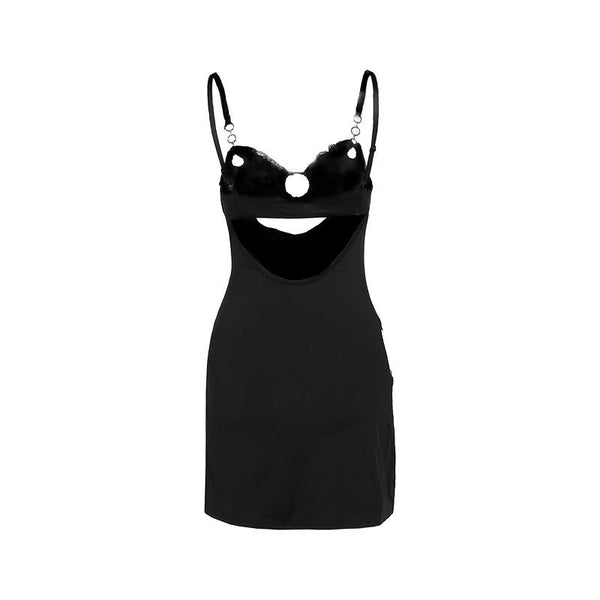 Sweetheart neck o ring hollow out ruched cami mini dress