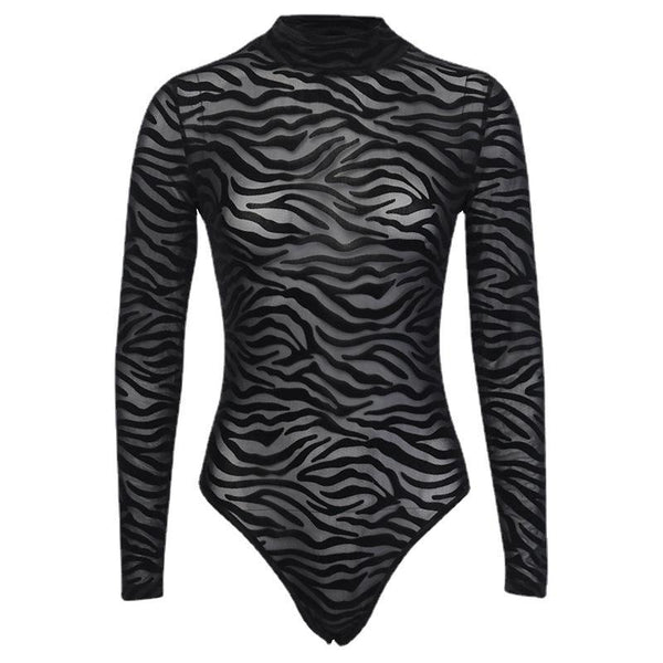 High neck long sleeve striped bodysuit