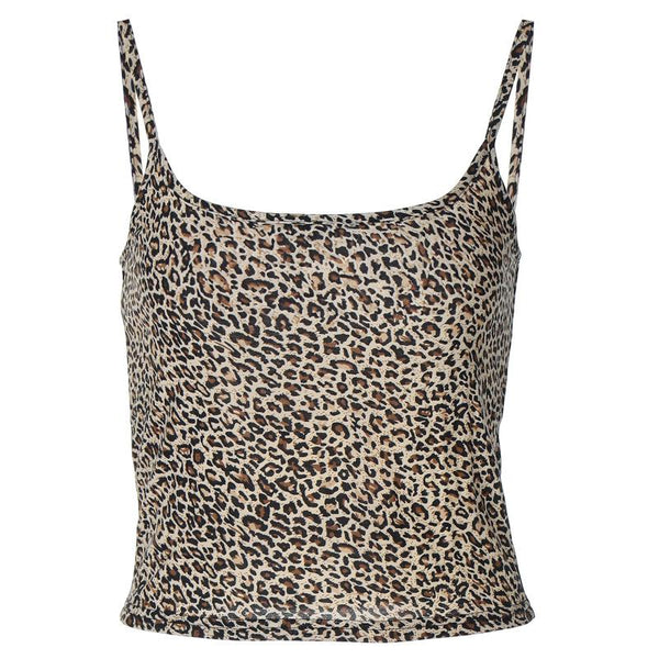 Leopard print u neck backless cami top