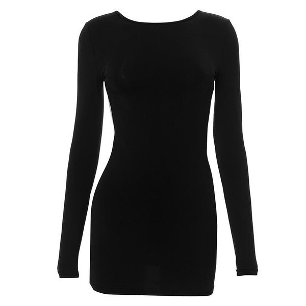 Long sleeve crewneck backless mini dress