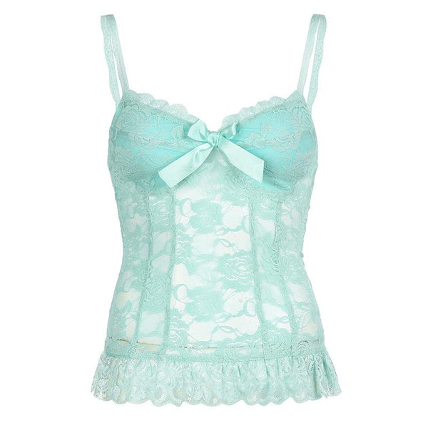 Bowknot lace bustier stitch flower pattern cami top