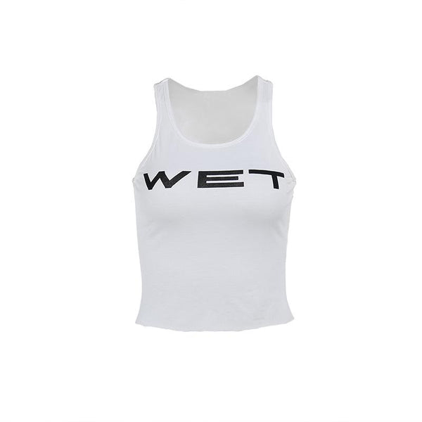Sleeveless u neck “wet” print tank top