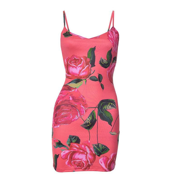 Minivestido camisola sin espalda con cuello en V y estampado de rosas