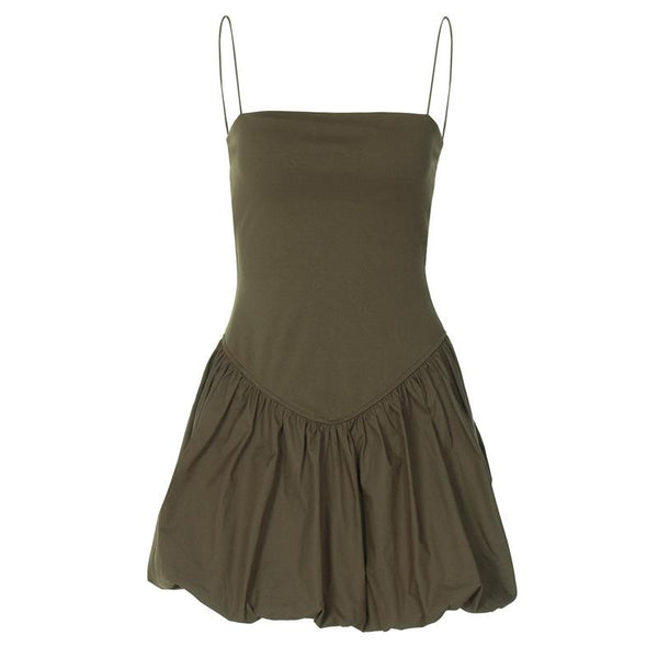 Ruched square neck solid cami mini dress