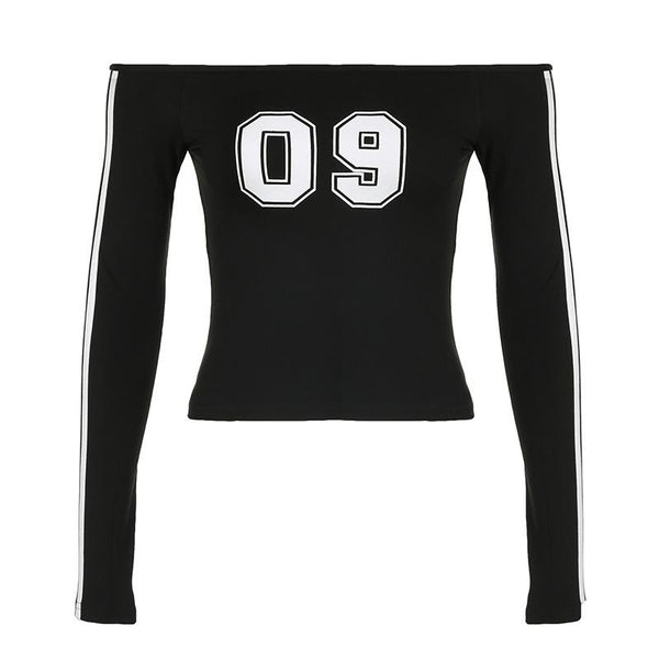 Long sleeve off shoulder "09" pattern top