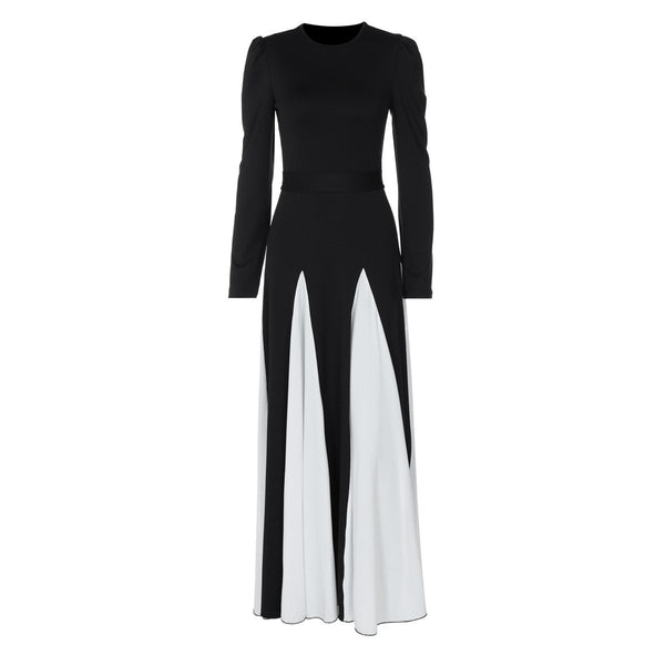 Long sleeve contrast self tie maxi dress