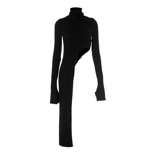 High neck long sleeve irregular solid top