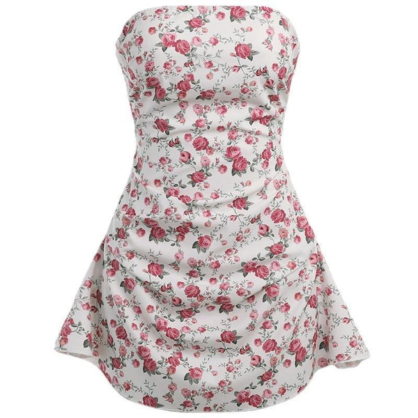 Flower print backless tube mini dress