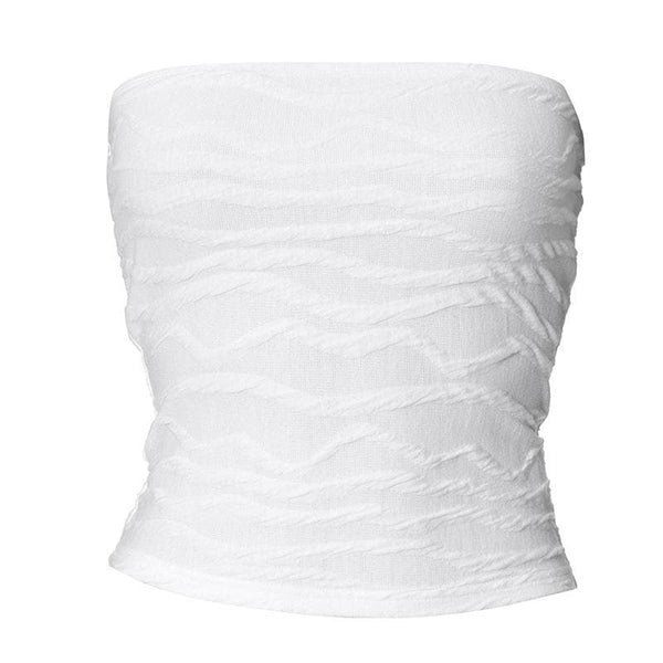Textured solid backless ruched tube top