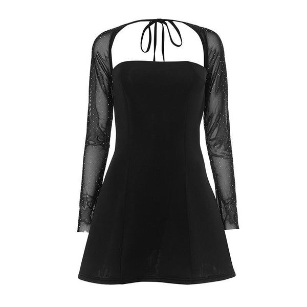 Square neck shrug pleated mini dress