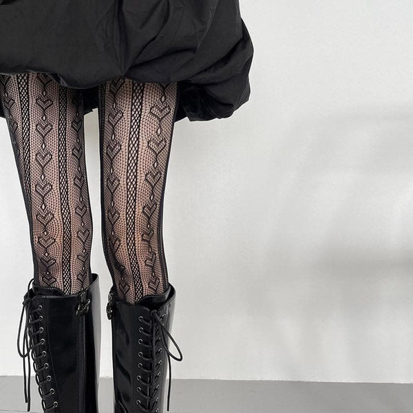 Fishnet hollow out solid heart pattern tights