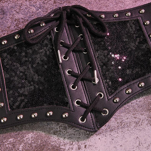 Rivet lace up glitter button corset