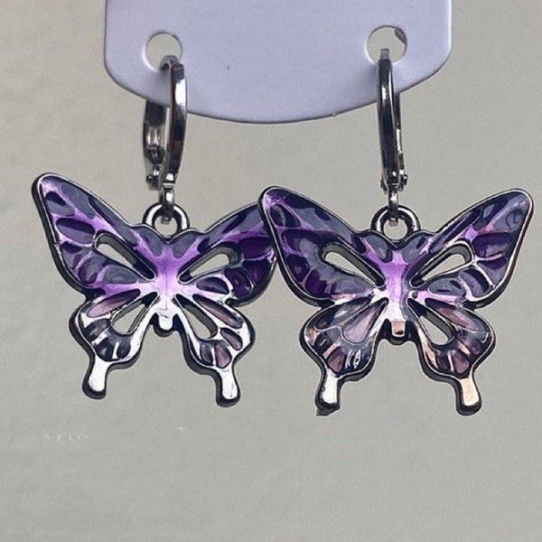 Butterfly pendant contrast drop earrings