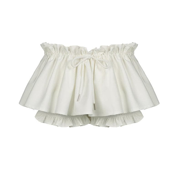 A line drawstring ruched ruffle solid mini skirt